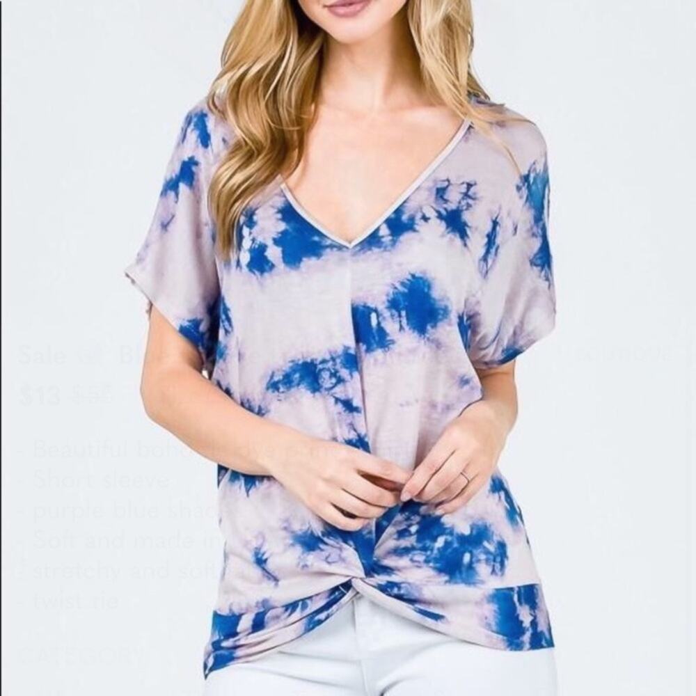 Purple Blue Tie Dye Twist Top Medium New